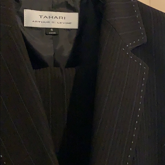 Brown Tahari suit with baby blue pinstripes. - Picture 2 of 5